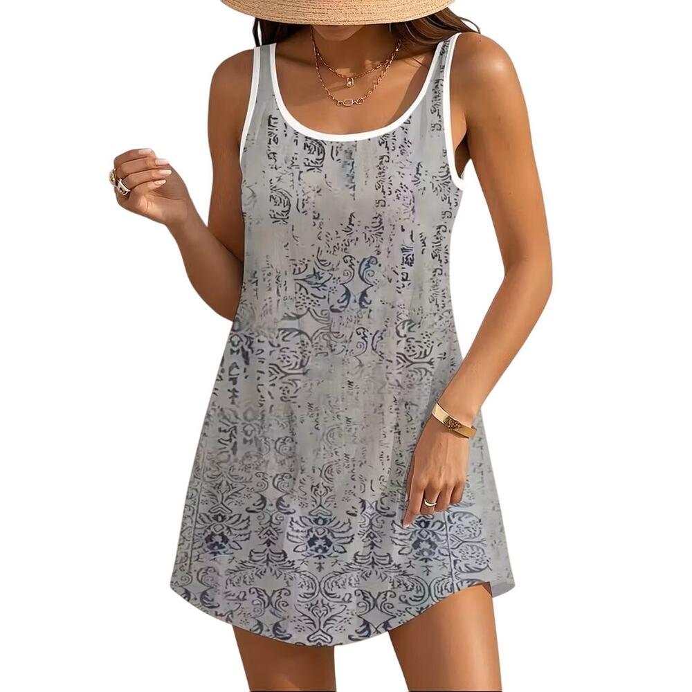 NWT ~ Short Boho Distressed Look Casual Mini Lounge Dress ~ Women's Plus Size 2X